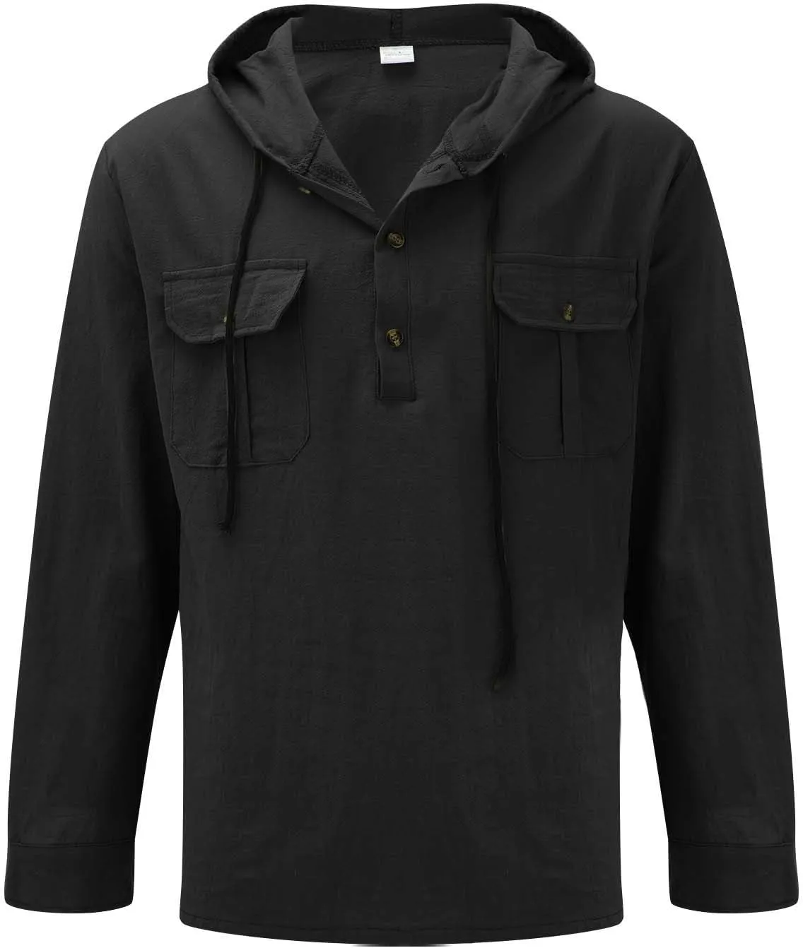 Men's Cotton Linen Shirts Lightweight Lace Up Long Sleeve Hoodies Summer Casual V Neck T Shirt Thin Breathable Tees