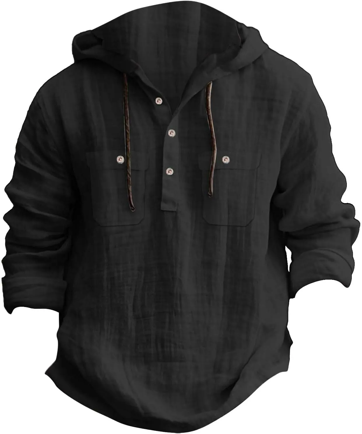 Men's Cotton Linen Shirts Lightweight Lace Up Long Sleeve Hoodies Summer Casual V Neck T Shirt Thin Breathable Tees