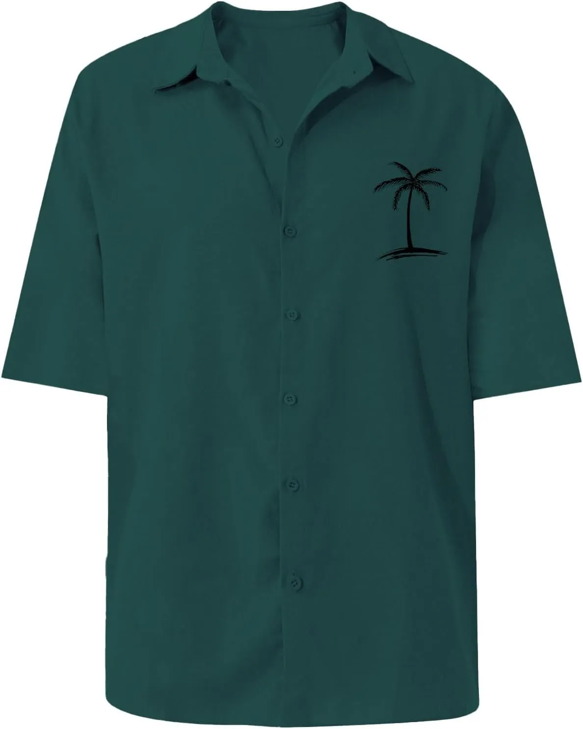 Mens Cotton Linen Shirts Short Sleeve Button Down Shirt Loose Solid Tunic Top Vacation Beach Summer Blouse with Pocket