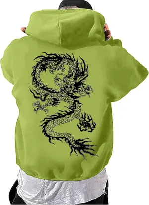 Men's Dragon Graphic Oversized Hoodies, Casual Loose Sweatshirt