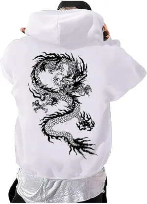 Men's Dragon Graphic Oversized Hoodies, Casual Loose Sweatshirt