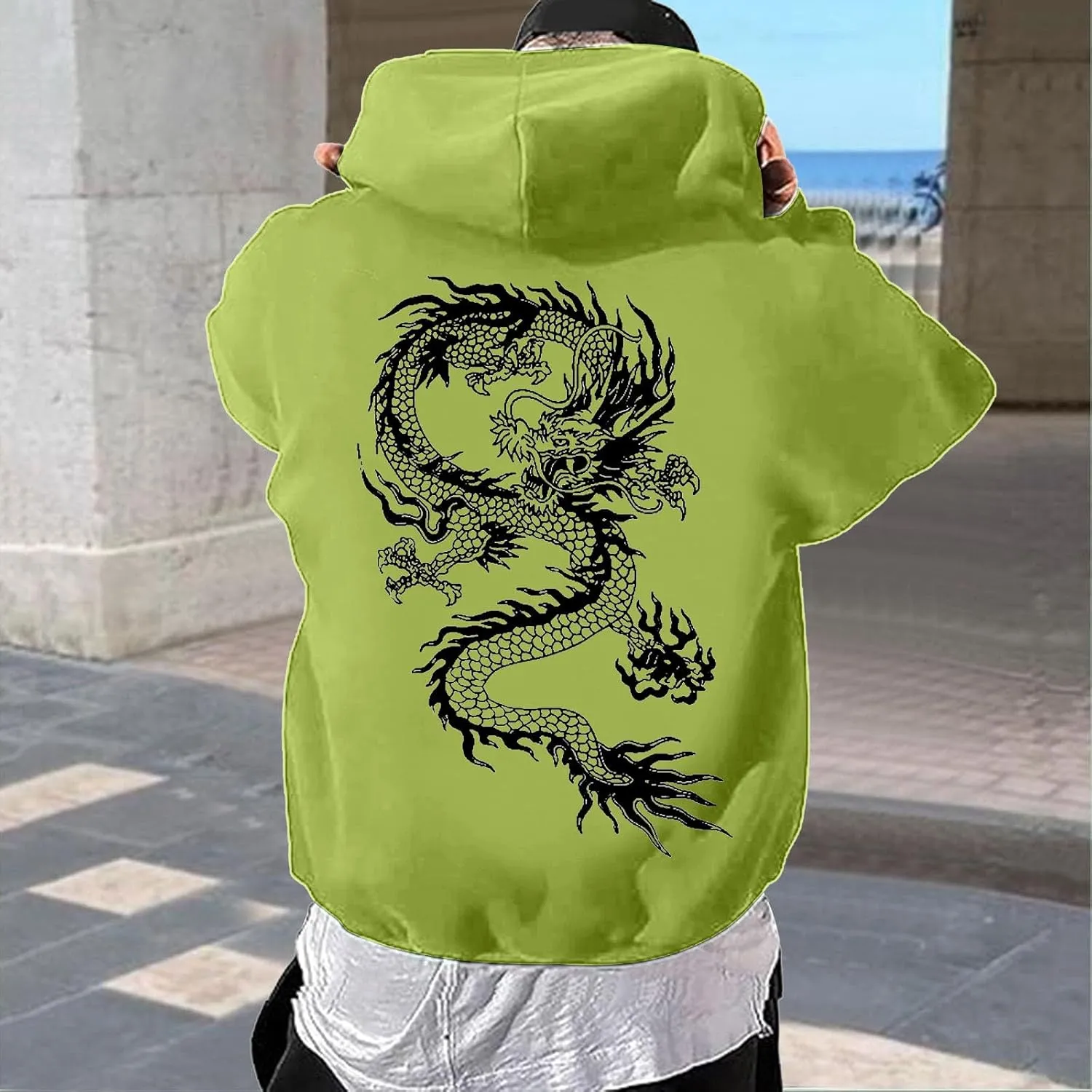 Men's Dragon Graphic Oversized Hoodies, Casual Loose Sweatshirt