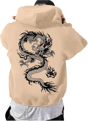 Men's Dragon Graphic Oversized Hoodies, Casual Loose Sweatshirt