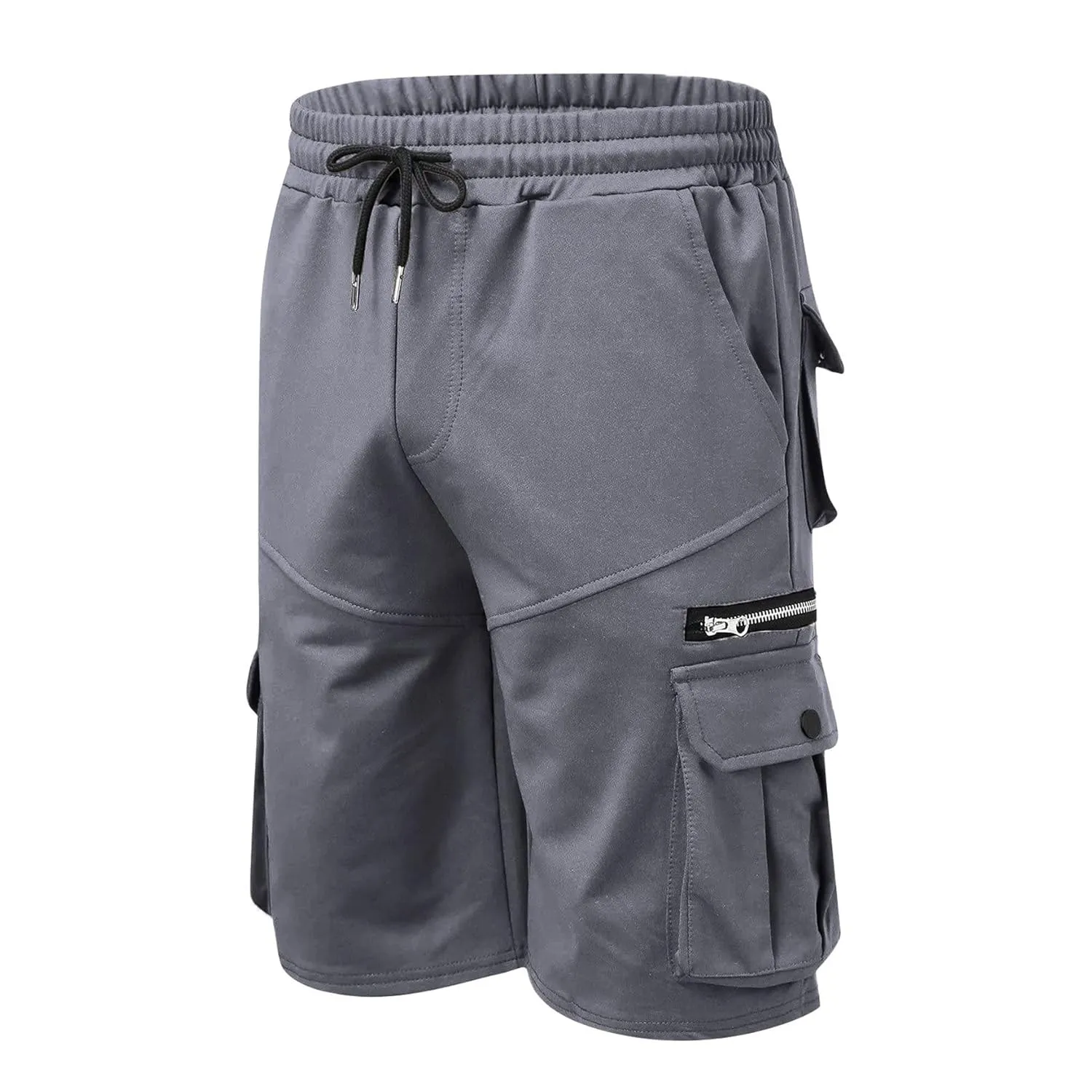 Men's Elastic Waistband Relaxed Fit Cargo Shorts Summer Casual Cotton Work Shorts Drawstring Classic Stretch Short (33,Grey)