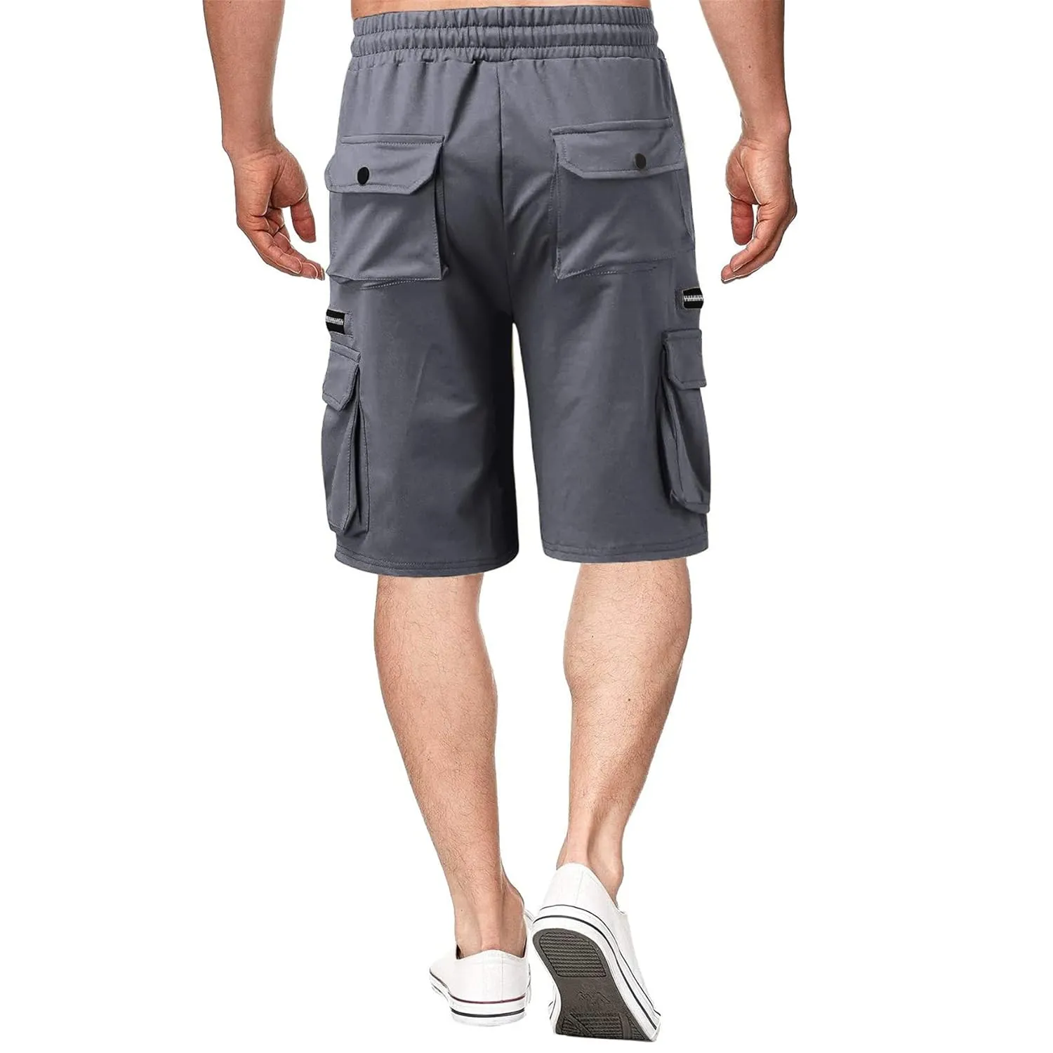 Men's Elastic Waistband Relaxed Fit Cargo Shorts Summer Casual Cotton Work Shorts Drawstring Classic Stretch Short (33,Grey)