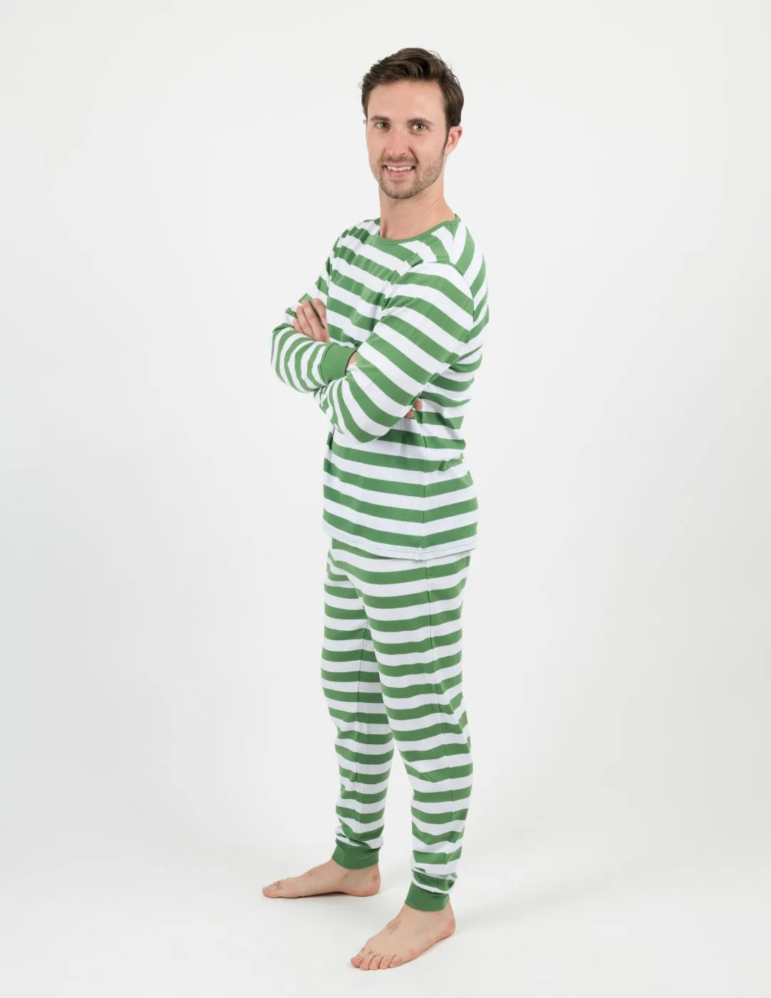 Men's Green & White Stripes Pajamas