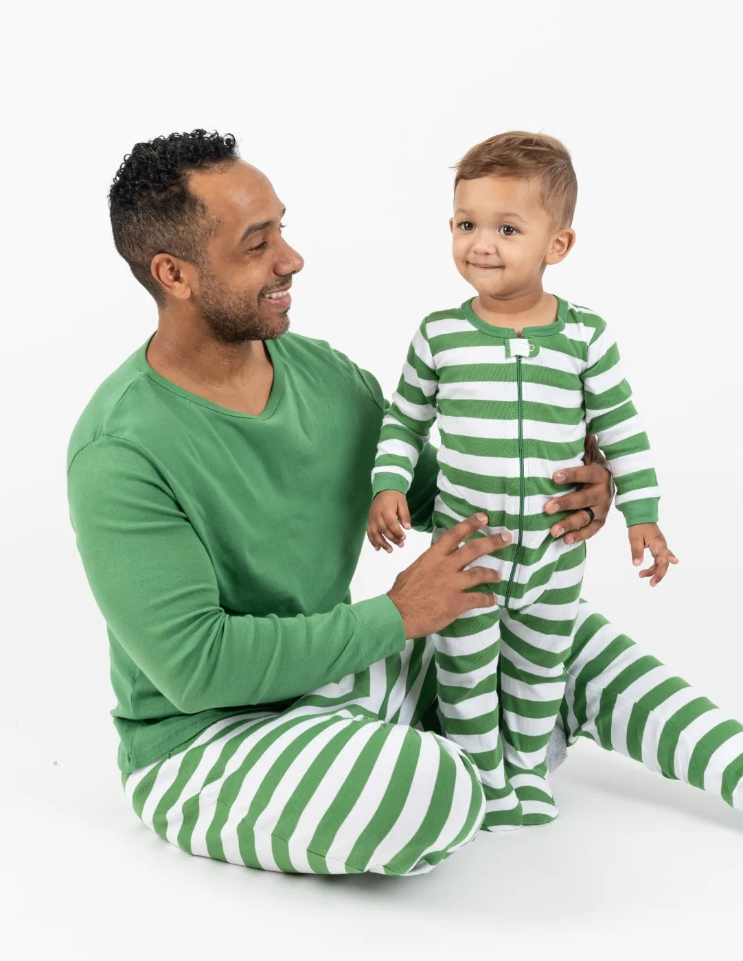 Men's Green & White Stripes Pajamas