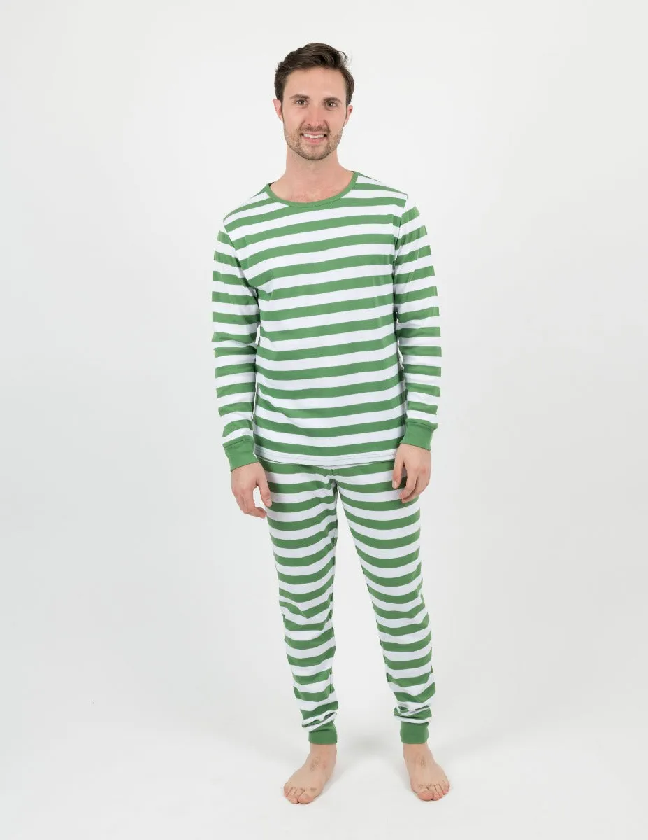 Men's Green & White Stripes Pajamas