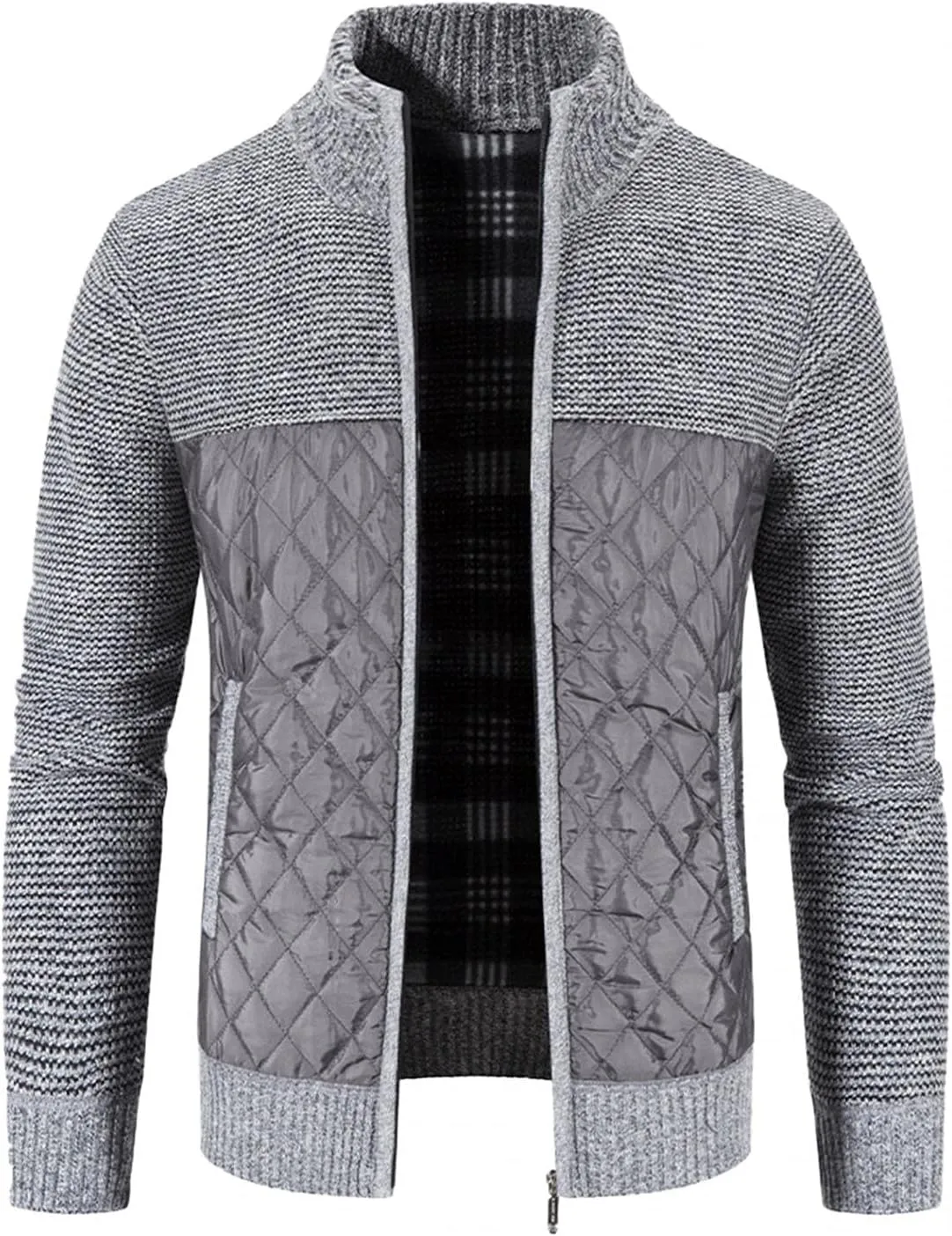 Men's Knitted Cardigan Sweater Thick Slim Fit Full Zip Sweaters Coat Cotton Padded Polar Fleece Lined Windproof Jacket