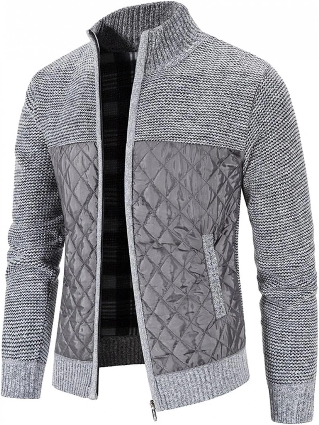 Men's Knitted Cardigan Sweater Thick Slim Fit Full Zip Sweaters Coat Cotton Padded Polar Fleece Lined Windproof Jacket