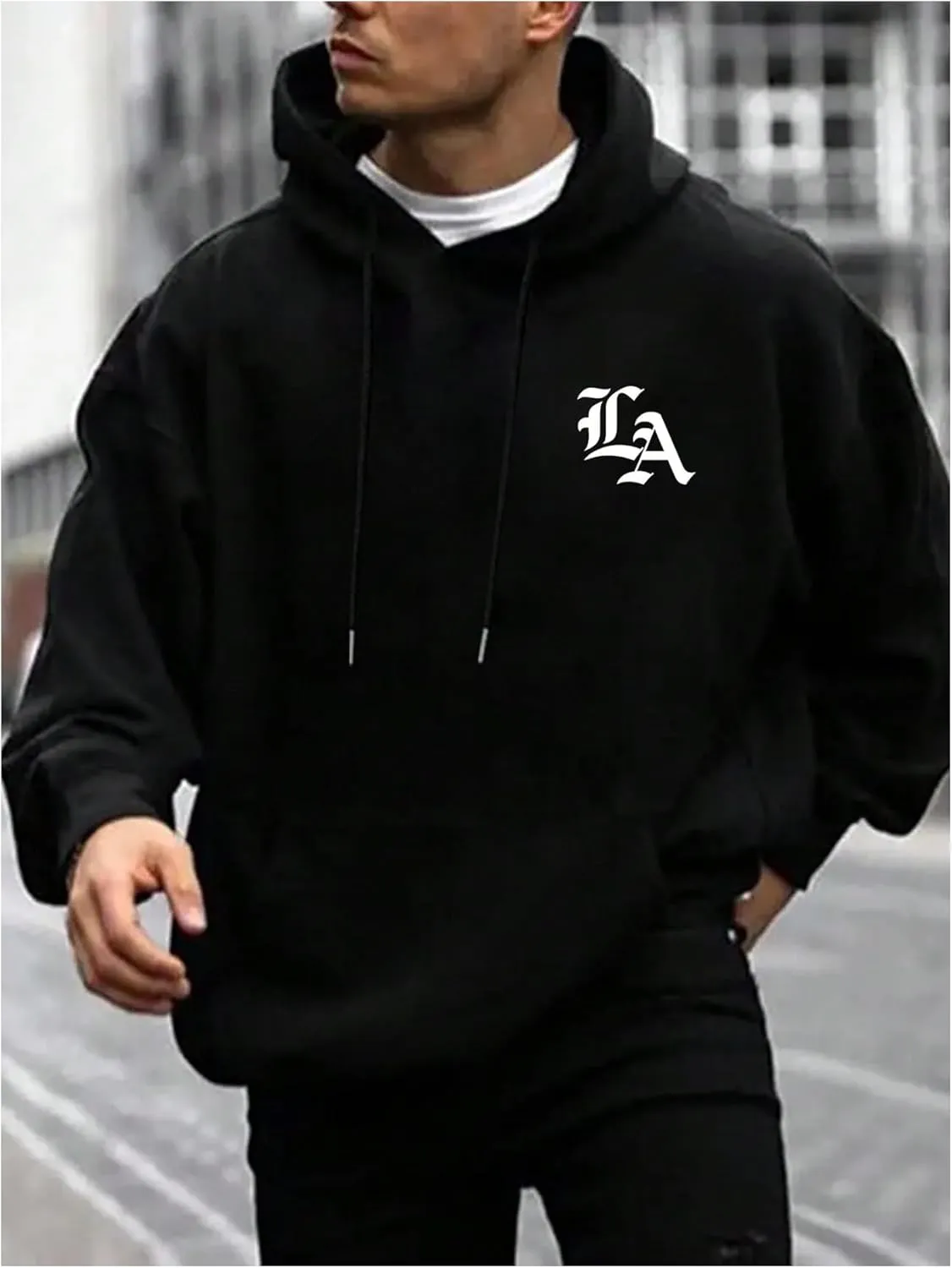 Men's Letter Graphic Oversized Hoodies Long Sleeve Drawstring Hoodie Pullovers Streetwear
