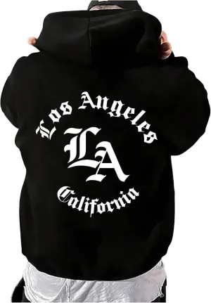 Men's Letter Graphic Oversized Hoodies Long Sleeve Drawstring Hoodie Pullovers Streetwear