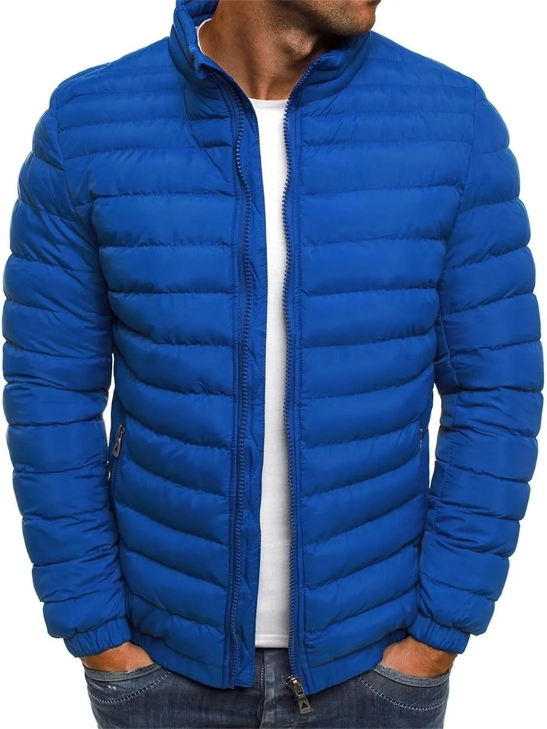 Men's Lightweight Puffer Jacket Full Zip Down Jacket Stand Collar Quilted Coat Packable Insulated Jacket Winter Coats