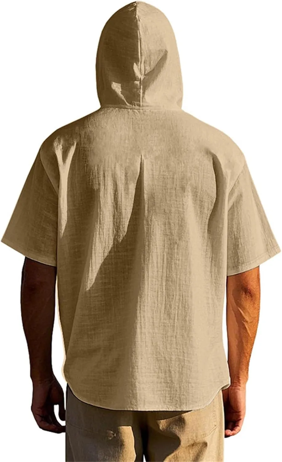 Men's Linen Shirts Breathable Quick Dry Short Sleeve Hoodies Trendy Summer Beach Cardigan Swim Cover Up Lightweight