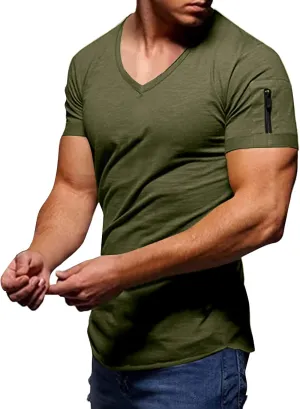 Men's Muscle T-Shirts 2025 Fashion Gym Bodybuilding Short Sleeve Workout Shirts Big and Tall V Neck Solid Tee Tops
