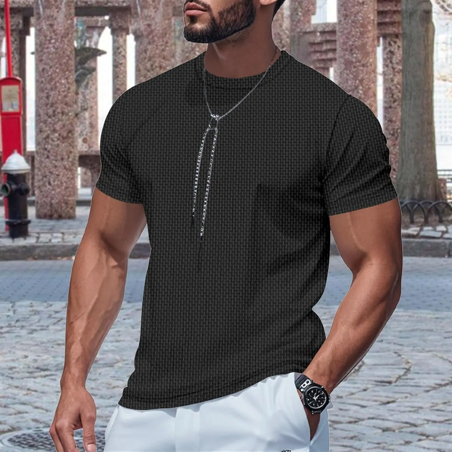 Men's Muscle T-Shirts Stretch Slim Short Sleeve Bodybuilding Gym Tees Thin Breathable Quick Dry Athletic Hipster Shirt