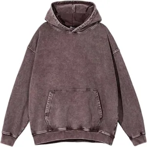 Mens Oversized Cotton Heavyweight Vintage Washed Hoodie Couples Streetwear