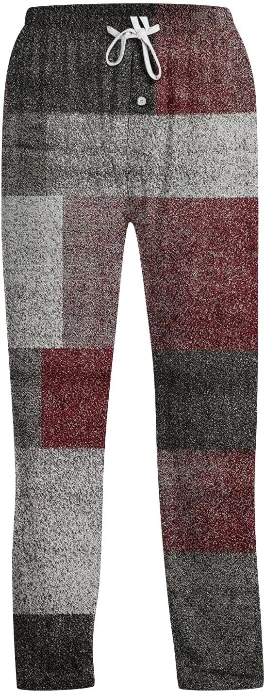 Men's Pajama Pants Tall Plaid Pajamas Pj Pants Elastic Waist Drawstring Pants 2025 Sleep Lounge Pant Pockets