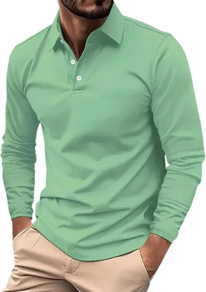 Men's Pique Polo Shirts Casual Work T-Shirts Quick Dry Long Sleeve Golf Shirt Pique Jersey Baseball Collared Tee Tops