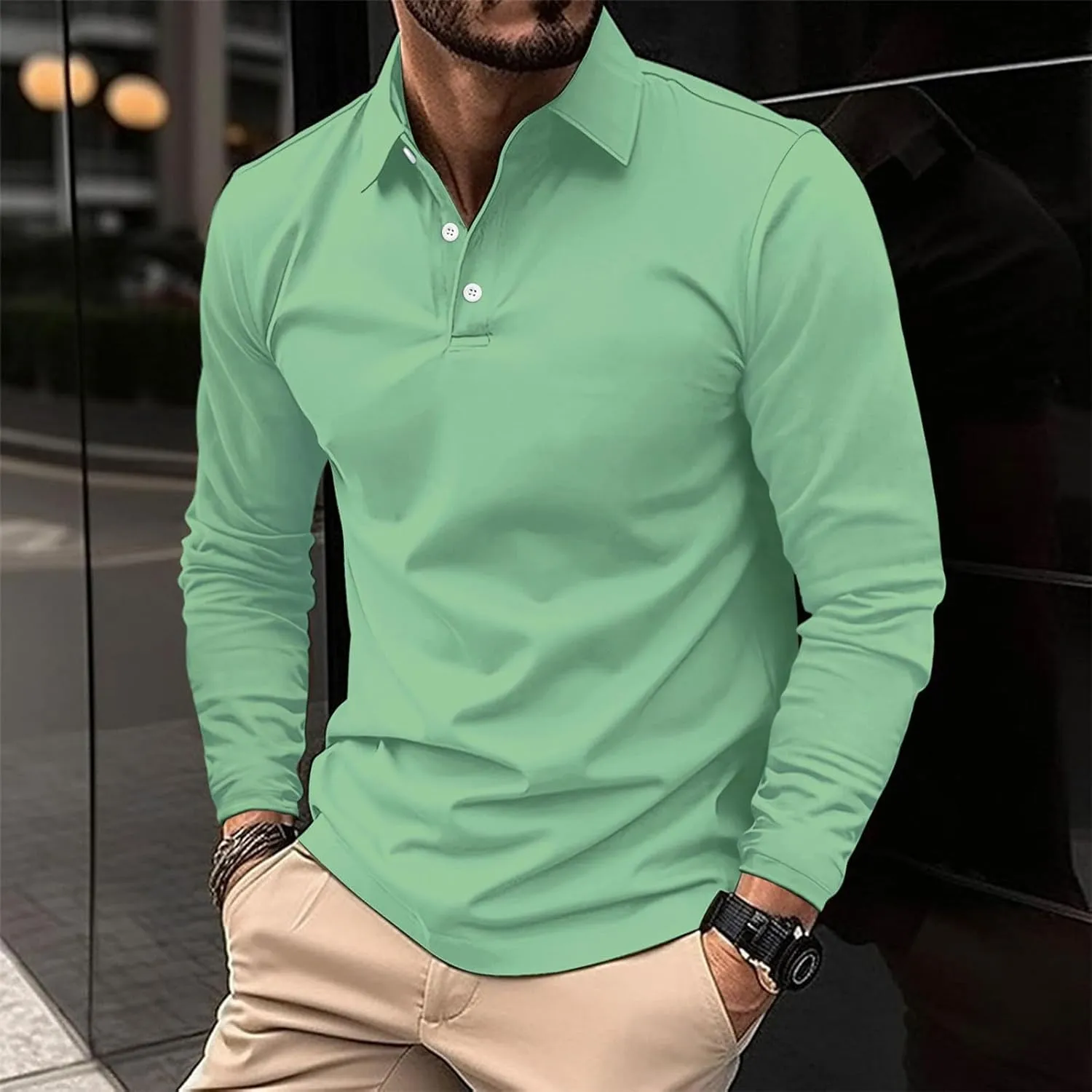 Men's Pique Polo Shirts Casual Work T-Shirts Quick Dry Long Sleeve Golf Shirt Pique Jersey Baseball Collared Tee Tops