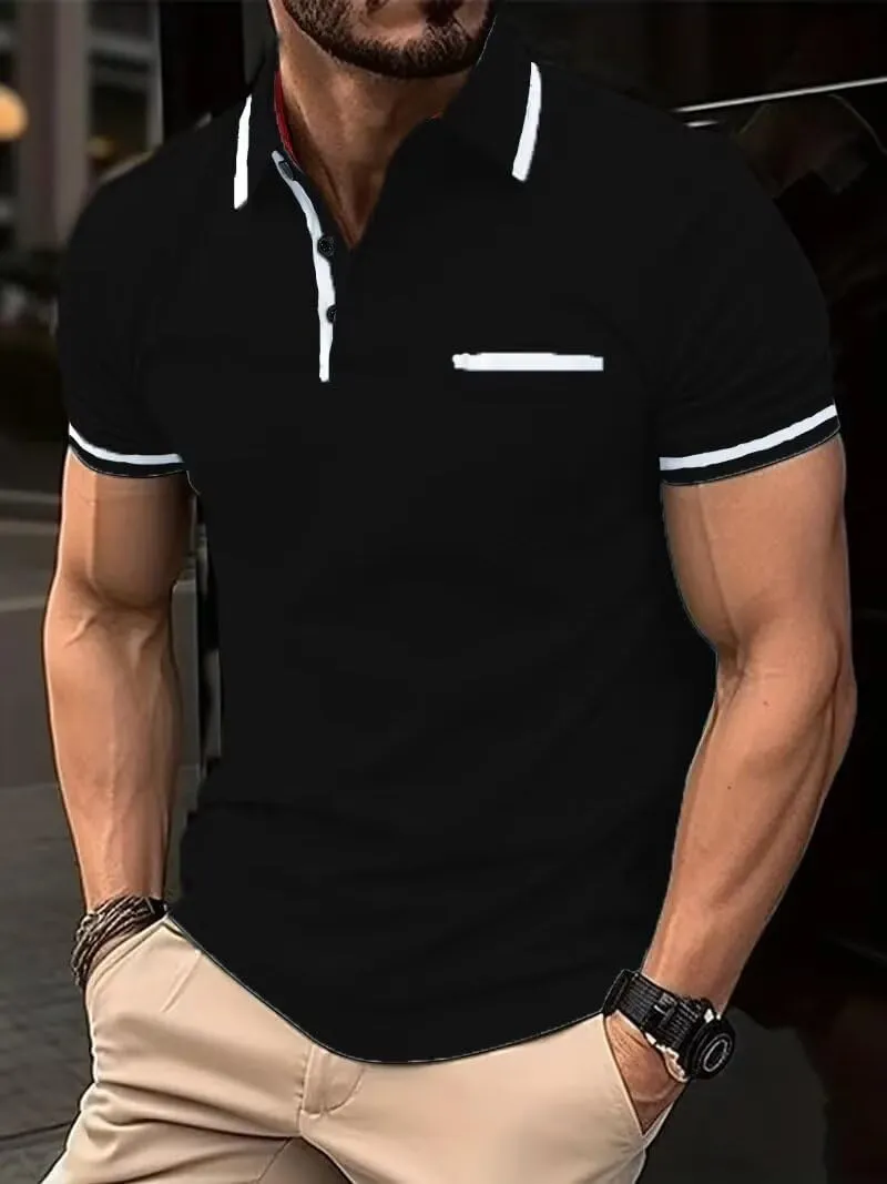 Men's Polo Shirts 2025 Short Sleeve Casual Polo T Shirt Color Block Slim Fit Golf Shirts with Pocket