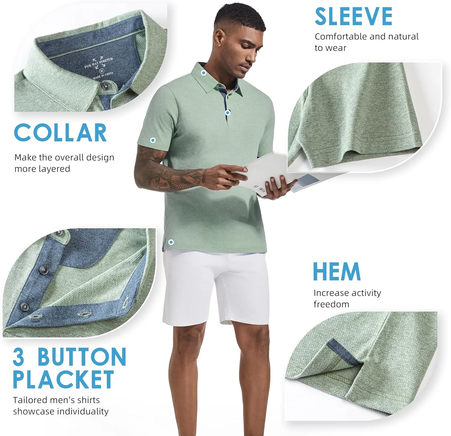 Men's Polo Shirts Short Sleeve Cotton Blend Moisture Wicking Dry Fit Performance Collared Golf Shirts for Men