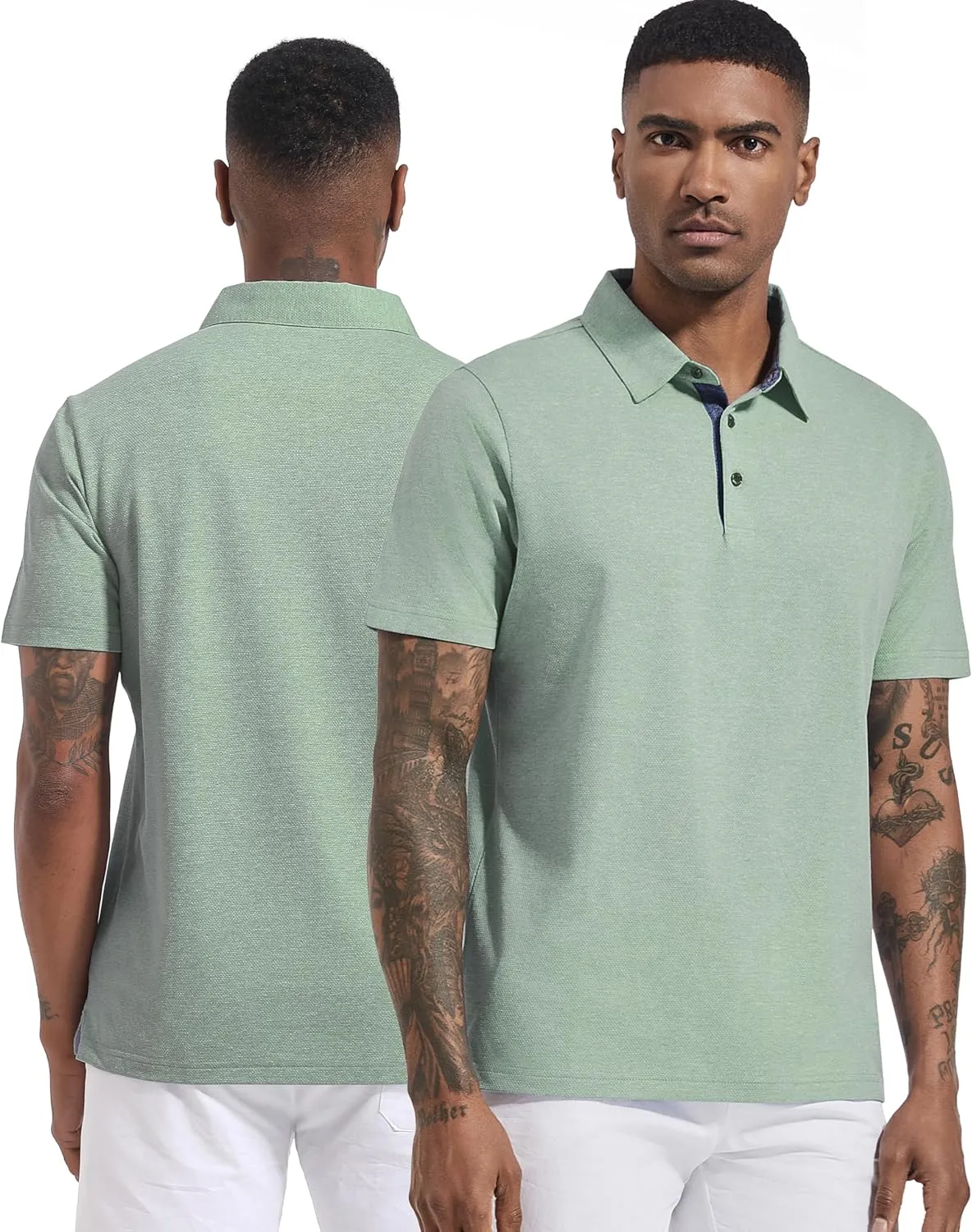 Men's Polo Shirts Short Sleeve Cotton Blend Moisture Wicking Dry Fit Performance Collared Golf Shirts for Men
