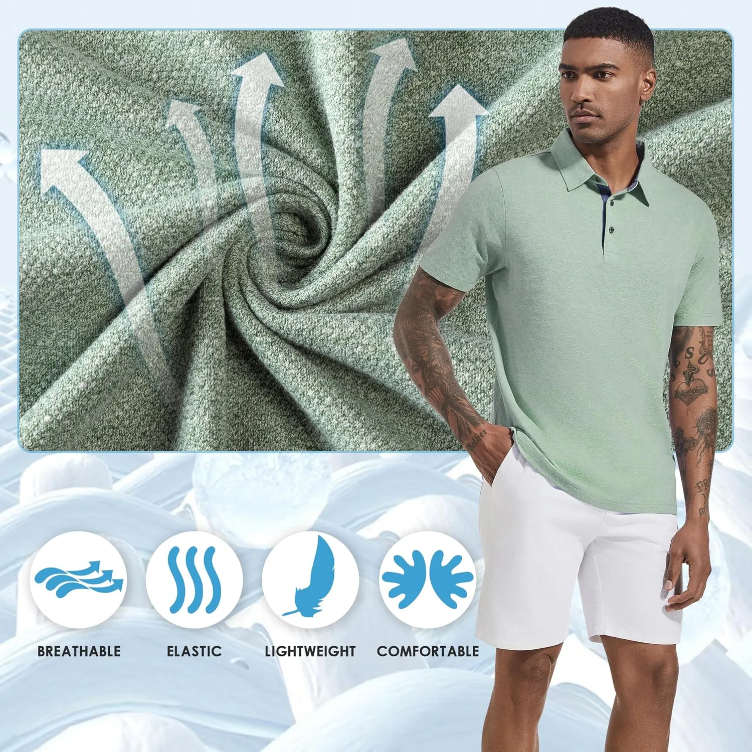 Men's Polo Shirts Short Sleeve Cotton Blend Moisture Wicking Dry Fit Performance Collared Golf Shirts for Men