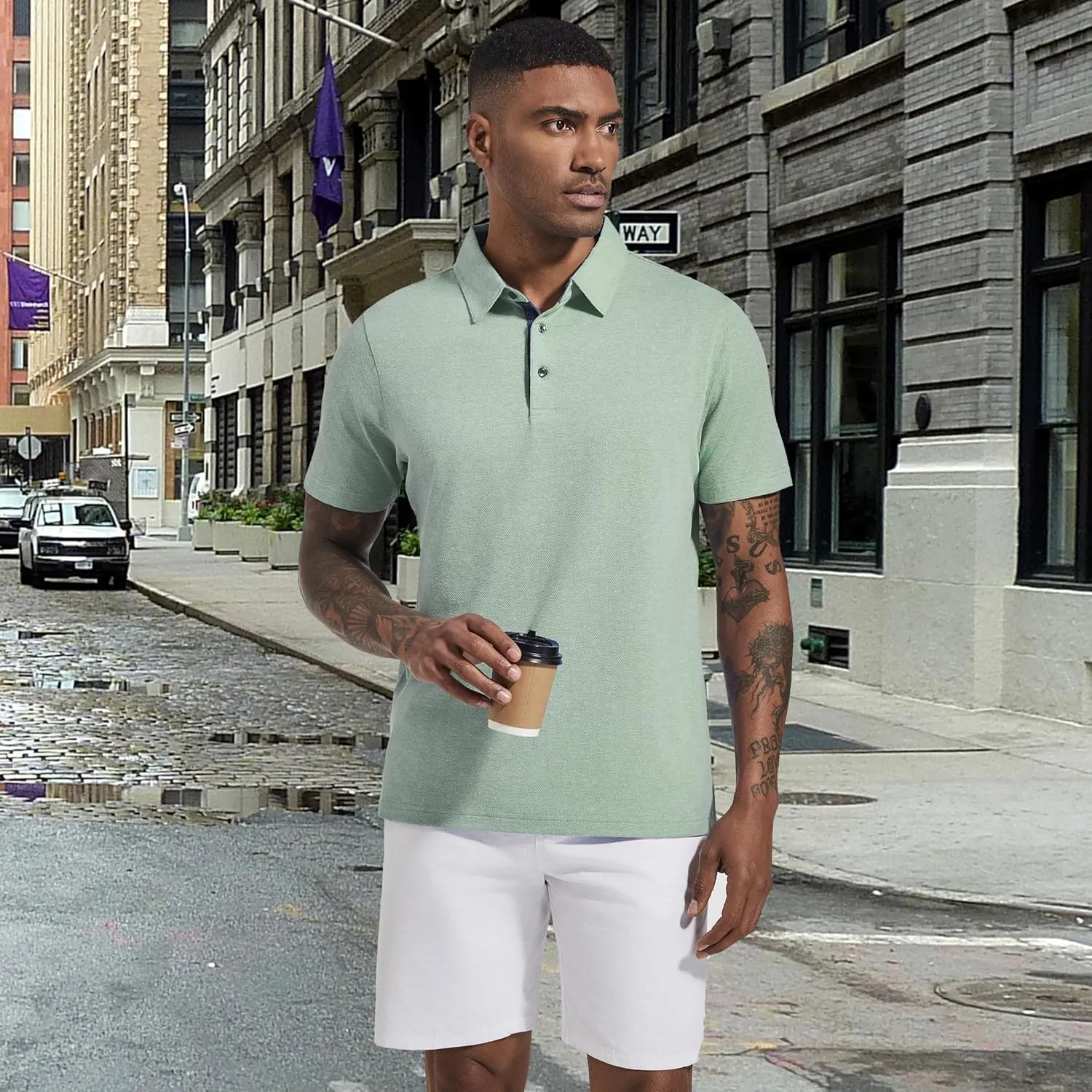 Men's Polo Shirts Short Sleeve Cotton Blend Moisture Wicking Dry Fit Performance Collared Golf Shirts for Men