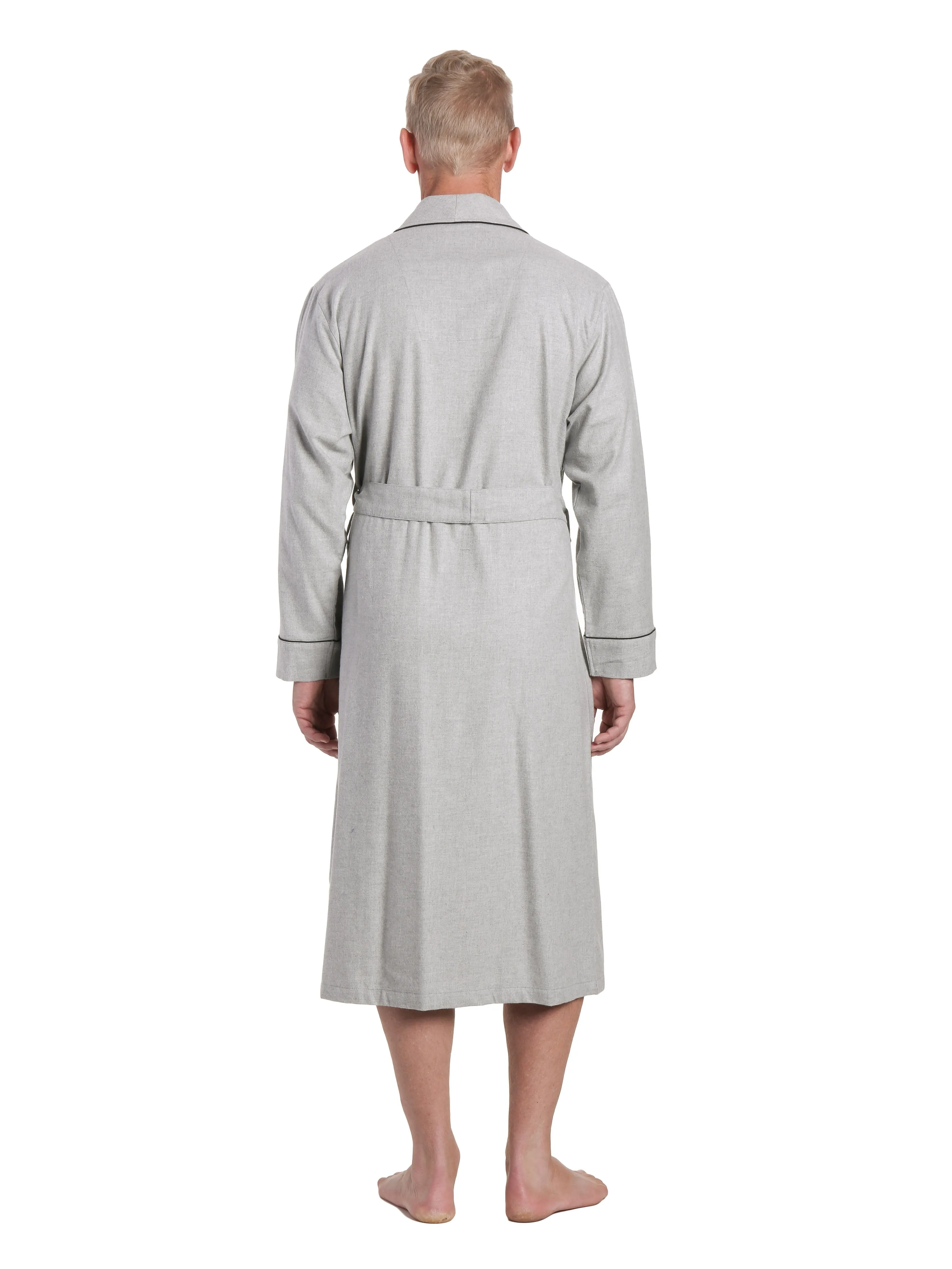 Mens Premium 100% Cotton Flannel Robe - Heather Gray