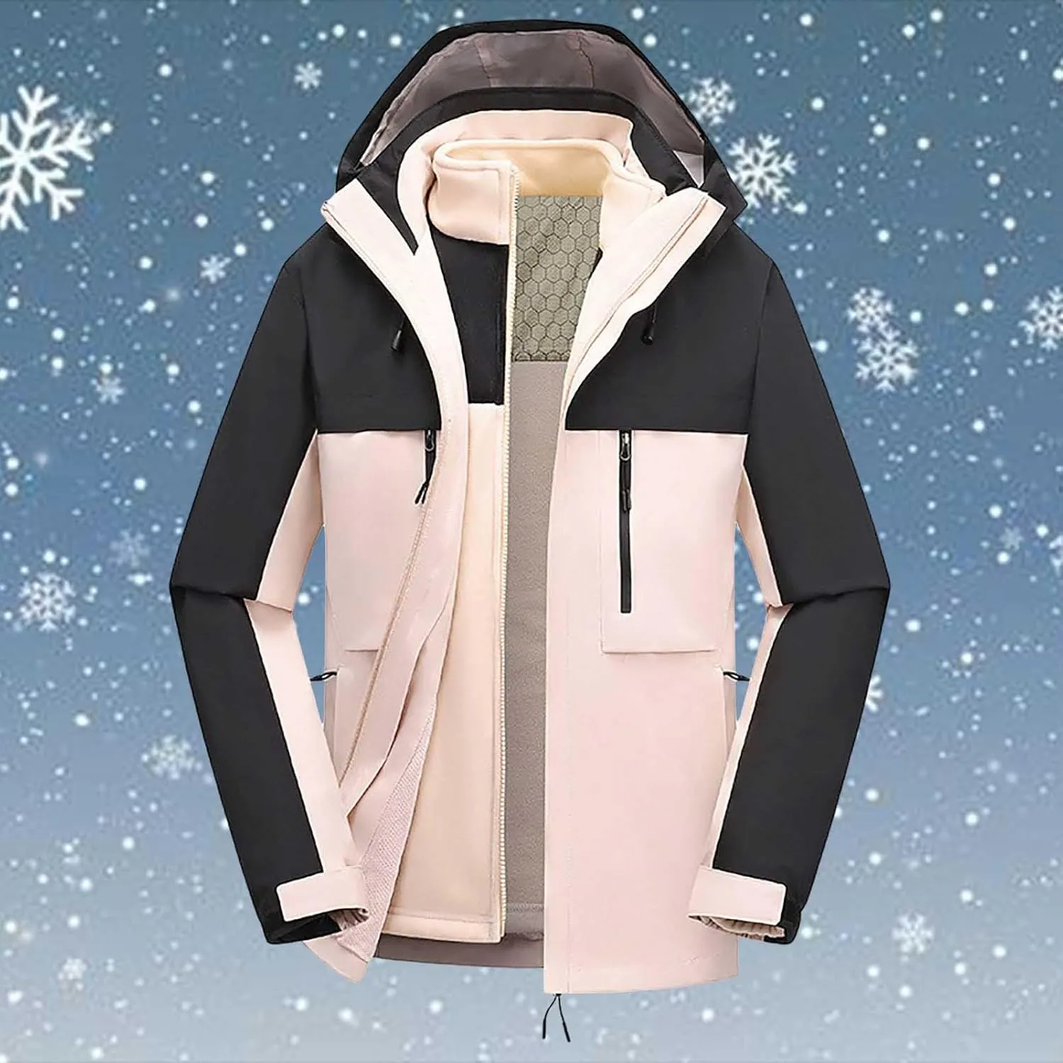 Mens Rain Jackets Lightweight Waterproof Windproof Thickened Jacket Winter 3 In 1 Hoodie Jacket Men with Hood