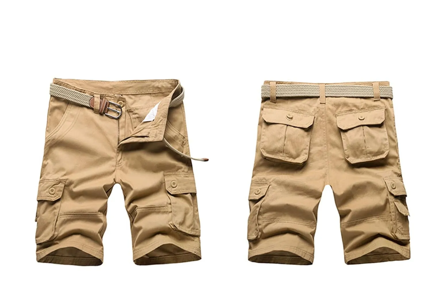 Mens Relaxed Fit Cargo Shorts Cotton Outdoor Multi-Pocket Work Casual Short Lightweight Twill Classic Short with No Belt (30,Khaki)