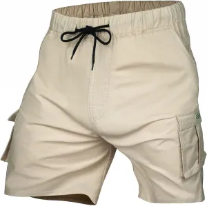 Men's Stretch Cargo Shorts Casual Relaxed Fit Elastic Waisi Summer Shorts Drawstring Baggy Vintage Running Pants with Pockets