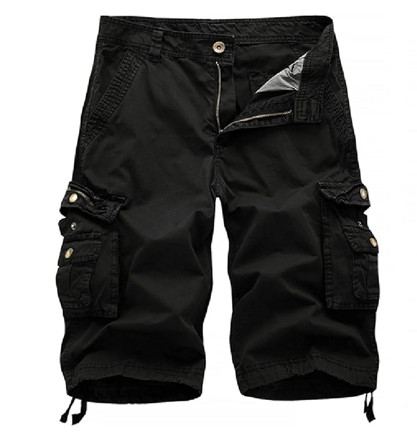 Men's Stretch Cargo Shorts Summer Relaxed Fit Multi-Pocket Beach Shorts Lightweight Twill Outdoor Cotton Short Pants (48,Black)