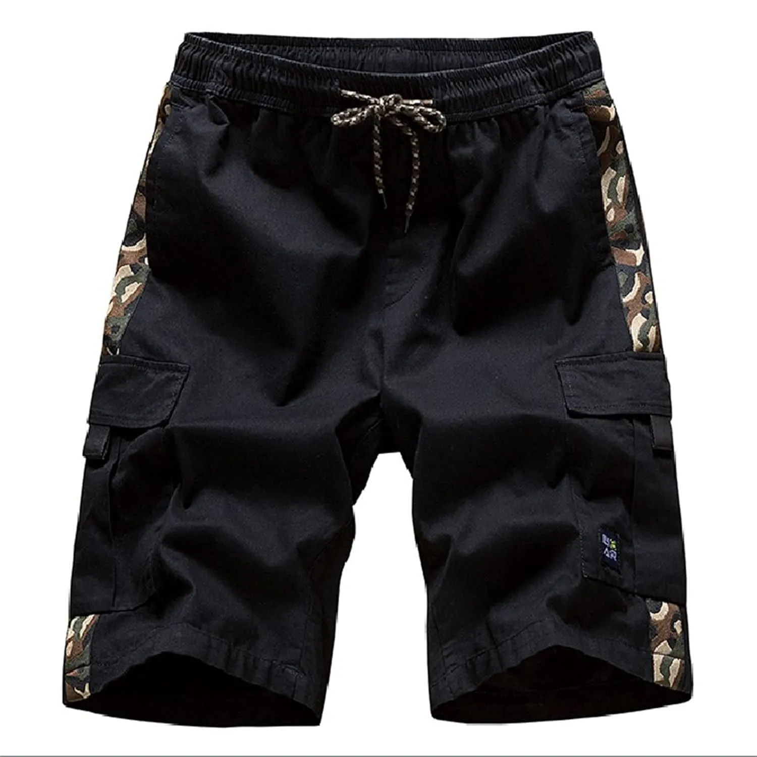 Men's Summer Stretch Cargo Shorts Elastic Waist Relaxed Fit Cotton Shorts Multi-Pockets Casual Lightweight Work Short (36,Black)