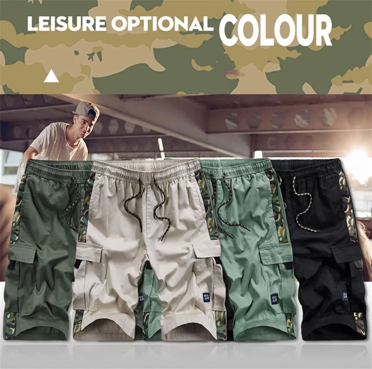 Men's Summer Stretch Cargo Shorts Elastic Waist Relaxed Fit Cotton Shorts Multi-Pockets Casual Lightweight Work Short (36,Black)