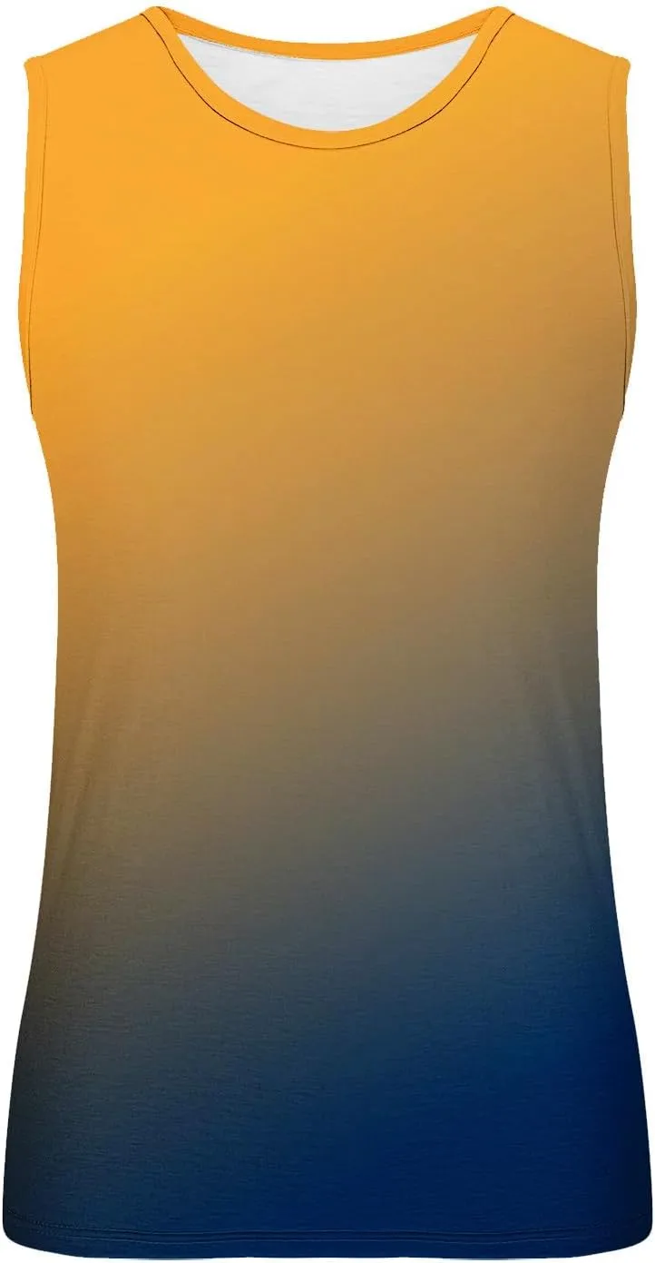 Mens Tank Tops Summer Gradient Crewneck Sleeveless Shirts Vacation Breathable Dry Athletic Streetwear Clothing