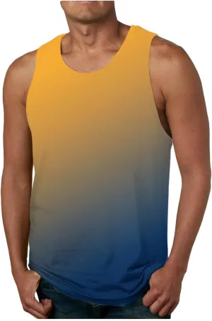 Mens Tank Tops Summer Gradient Crewneck Sleeveless Shirts Vacation Breathable Dry Athletic Streetwear Clothing