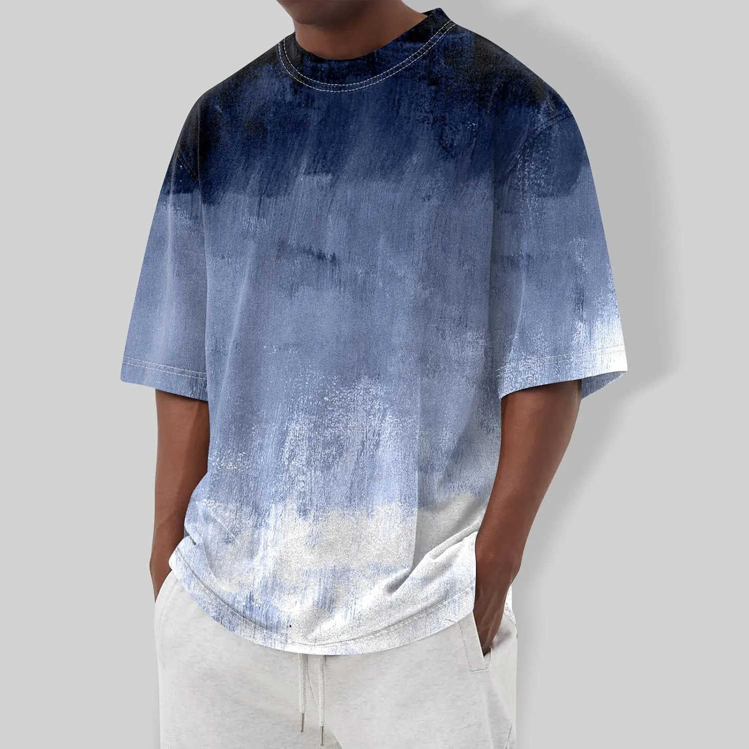 Men's Tee Shirts Casual Gradient Print Tshirts Short Sleeve Crewneck Loose Oversized Summer Beach T Shirts, S-5XL