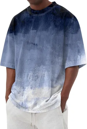 Men's Tee Shirts Casual Gradient Print Tshirts Short Sleeve Crewneck Loose Oversized Summer Beach T Shirts, S-5XL