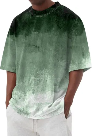 Men's Tee Shirts Casual Gradient Print Tshirts Short Sleeve Crewneck Loose Oversized Summer Beach T Shirts, S-5XL