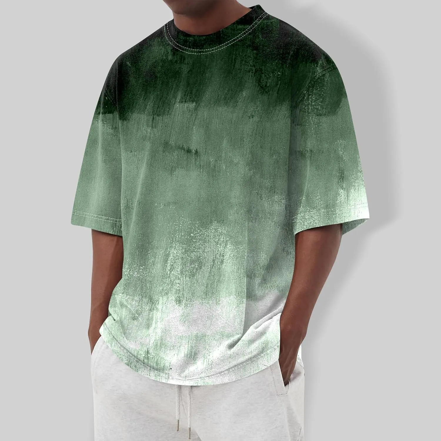 Men's Tee Shirts Casual Gradient Print Tshirts Short Sleeve Crewneck Loose Oversized Summer Beach T Shirts, S-5XL