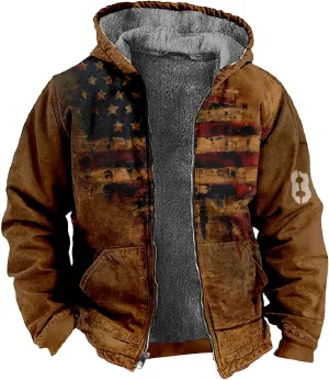 Mens Winter Coats With Hood Fleece Full Zip Coat Warm Heavy Windbreaker Casual Vintage Oversized Jacket