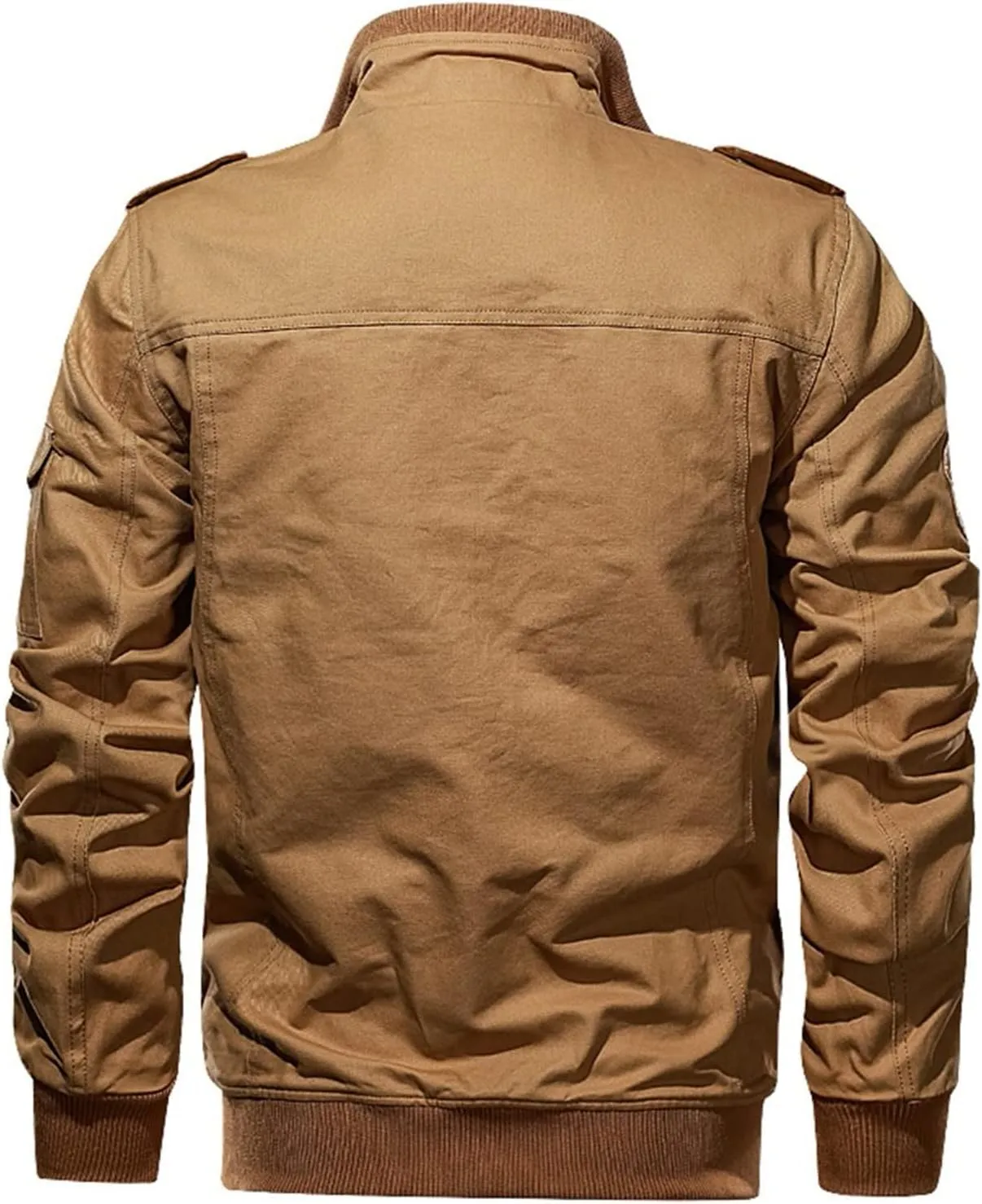 Mens Winter Cotton Military Jacket Zip Up Stand Collar Thick Cargo Jacket Fleece Lined Sherpa Multi-Pocket Work Jacket