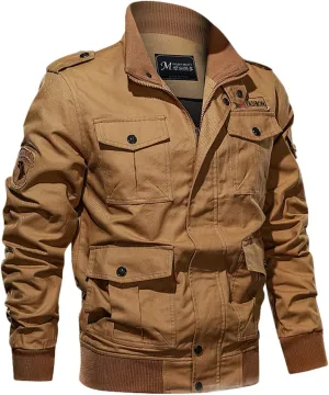 Mens Winter Cotton Military Jacket Zip Up Stand Collar Thick Cargo Jacket Fleece Lined Sherpa Multi-Pocket Work Jacket