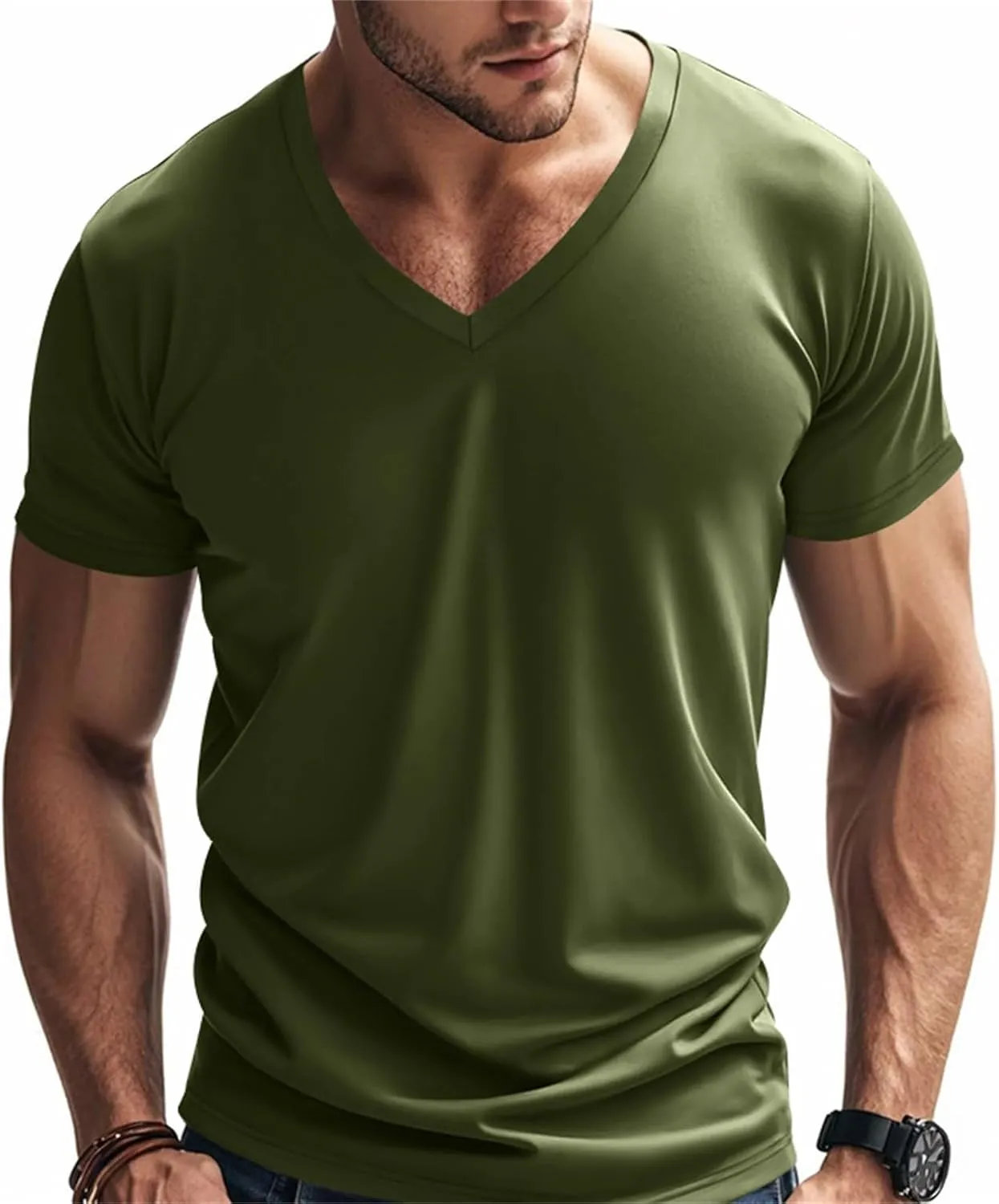 Men's Workout Shirts Stretch Slim V Neck Bodybuilding T-Shirts Athletic Gym Short Sleeve Tee Tops Hipster Muscle Shirt