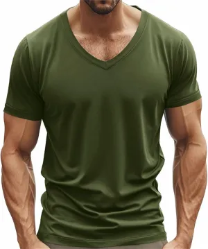 Men's Workout Shirts Stretch Slim V Neck Bodybuilding T-Shirts Athletic Gym Short Sleeve Tee Tops Hipster Muscle Shirt