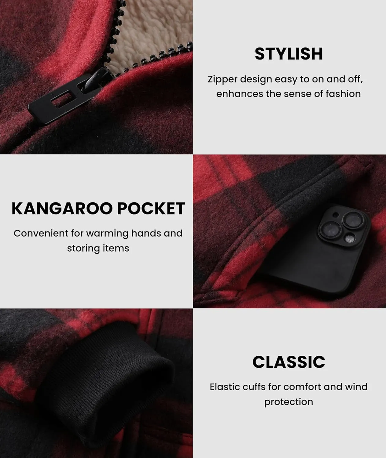 Mens Zip Up Hoodies Fleece Sherpa Lined Sweatshirt Winter Warm Jacket