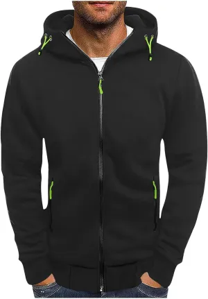 Men's Zipper Hooded Sweatshirt Jacket Long Sleeve Workout Jogger Coat Solid Lightweight Hoodies Outdoor Casual Jacket