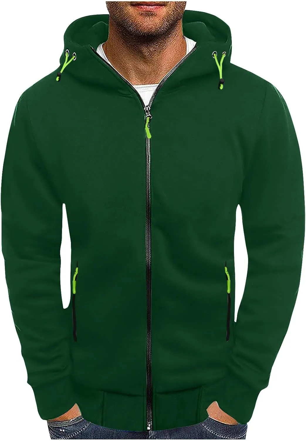 Men's Zipper Hooded Sweatshirt Jacket Long Sleeve Workout Jogger Coat Solid Lightweight Hoodies Outdoor Casual Jacket
